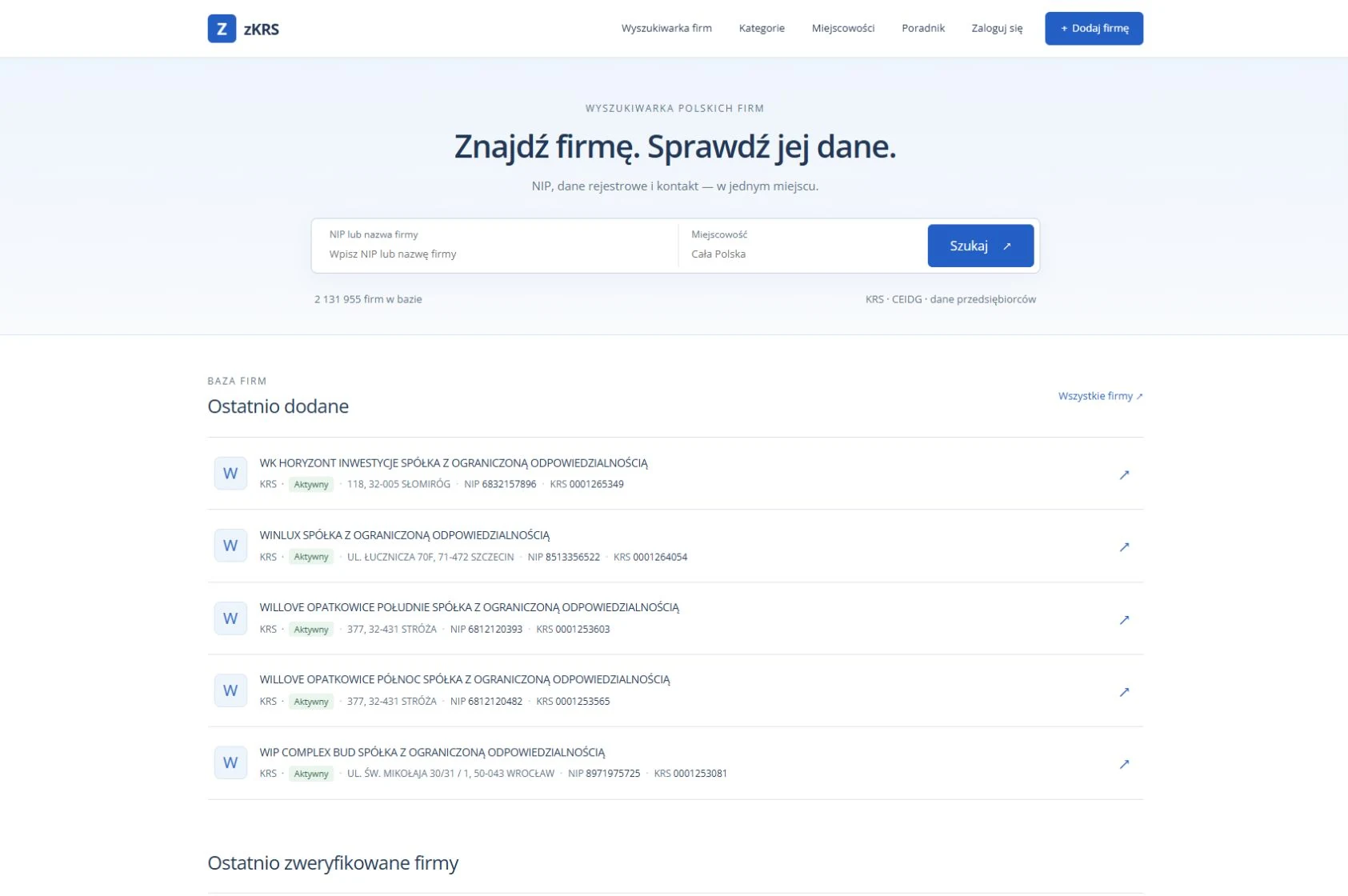 Zrzut strony głównej zkrs.pl