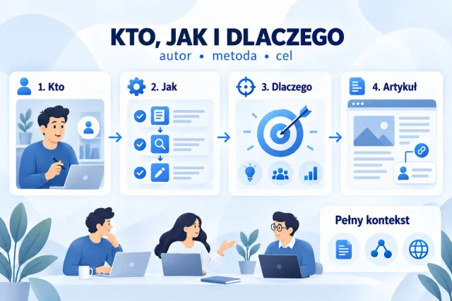 Infografika przedstawia architekturę artykułu: kto go przygotował, jak powstał i dlaczego został opublikowany.